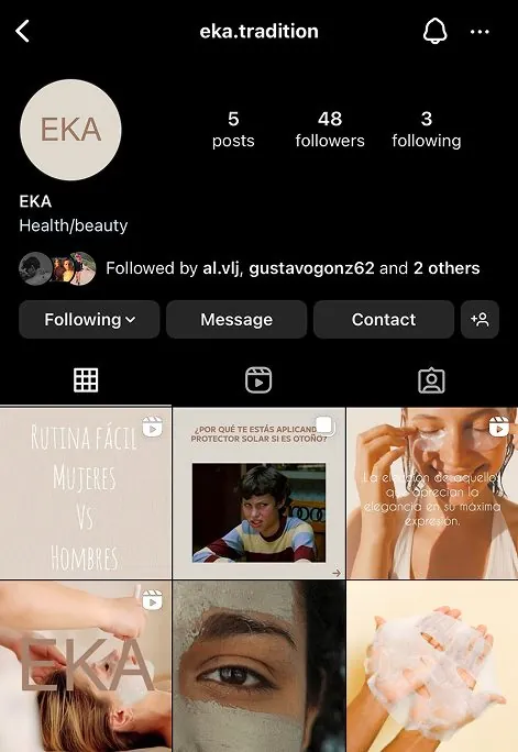 Instagram nuevo, eka.tradition, feed con marca