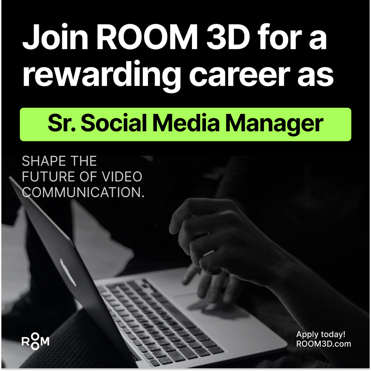 ROOM 3D Instagram — hiring post dark variant