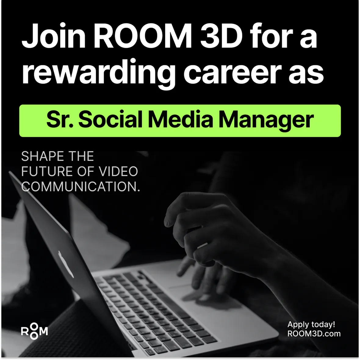 Instagram de ROOM 3D, oferta de empleo en versión oscura