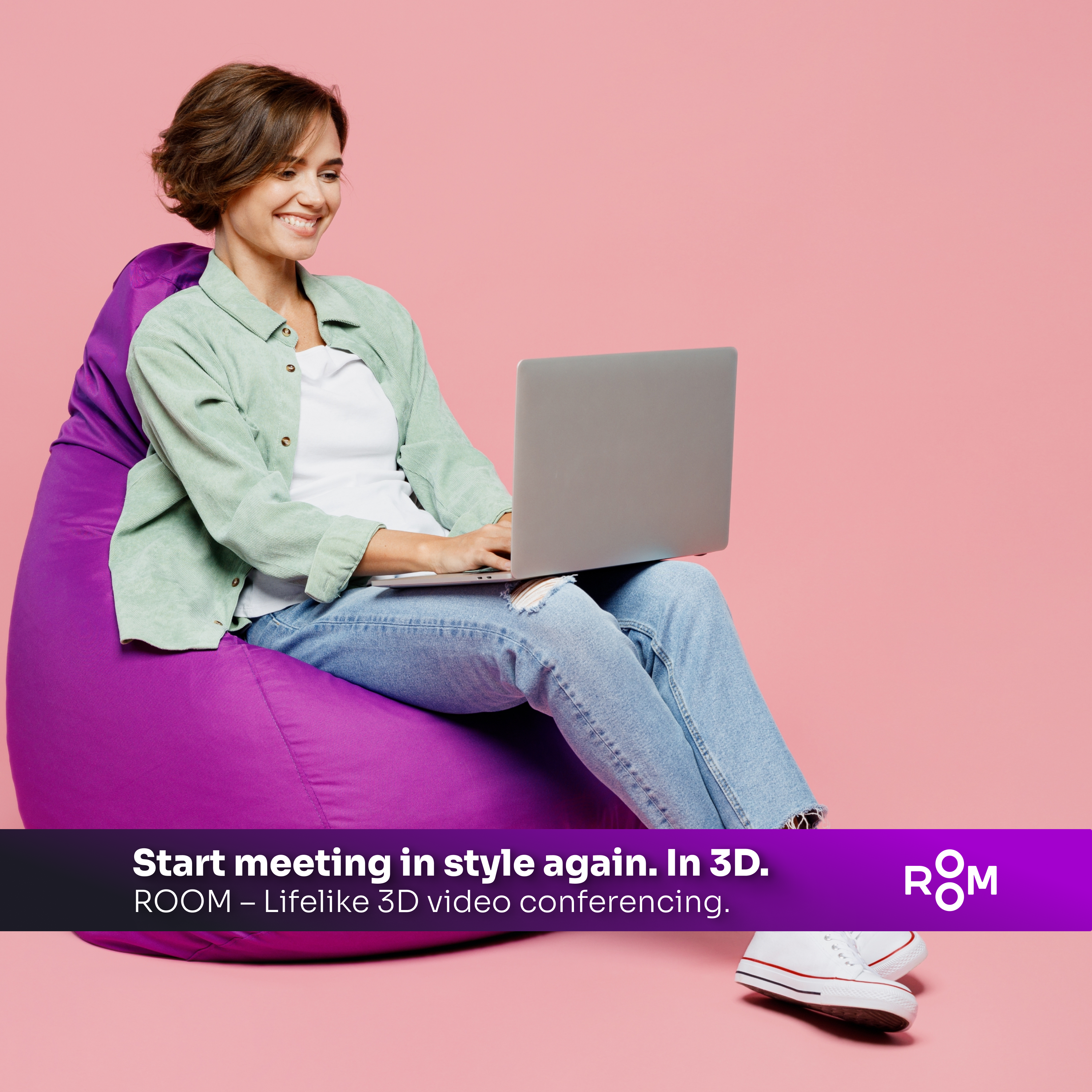 ROOM 3D ad — Start meeting in style again, woman on beanbag