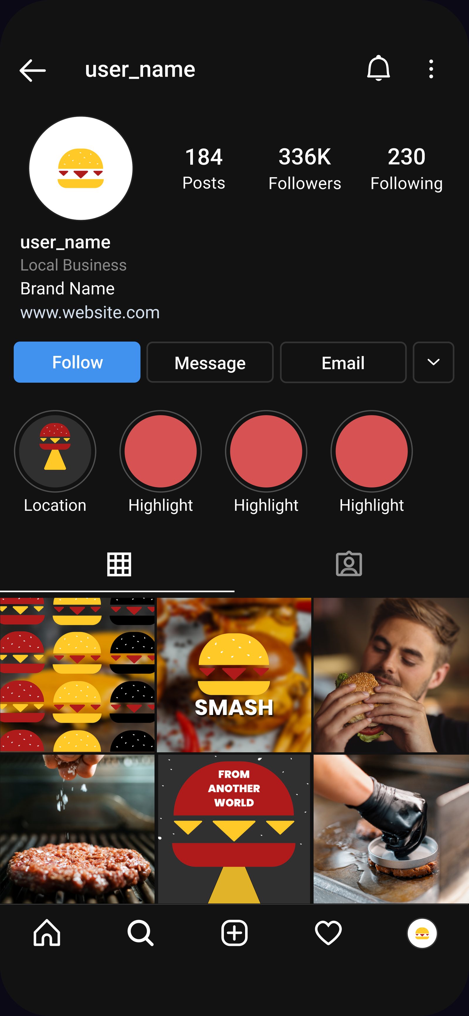 New Instagram — 336K followers, branded feed